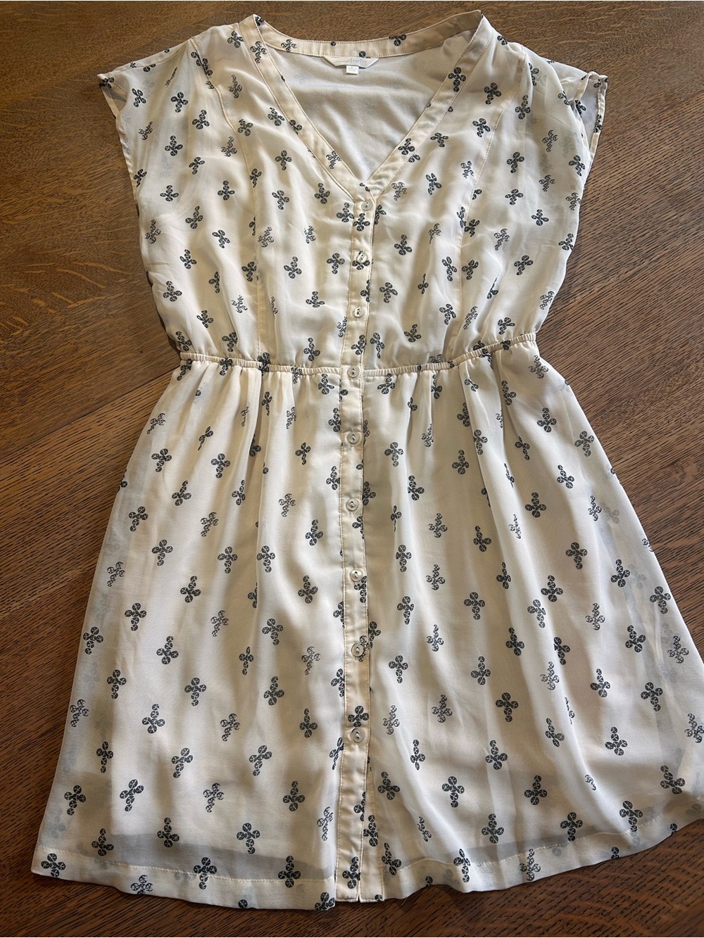 Charming Charlie Cream Button-Front Midi Dress with Black Floral Print